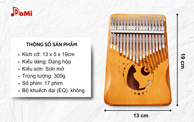 Thông số sản phẩm Đàn Kalimba hình mèo gỗ Mahogany 17 phím
