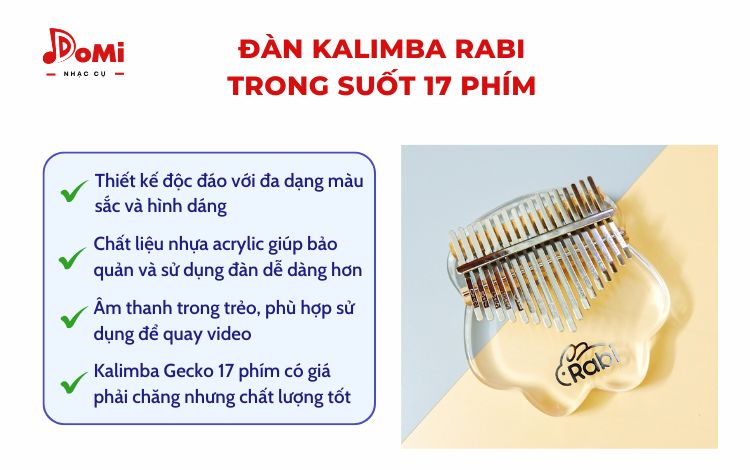 Nên mua đàn Kalimba loại nào - Kalimba Rabi trong suốt 17 phím