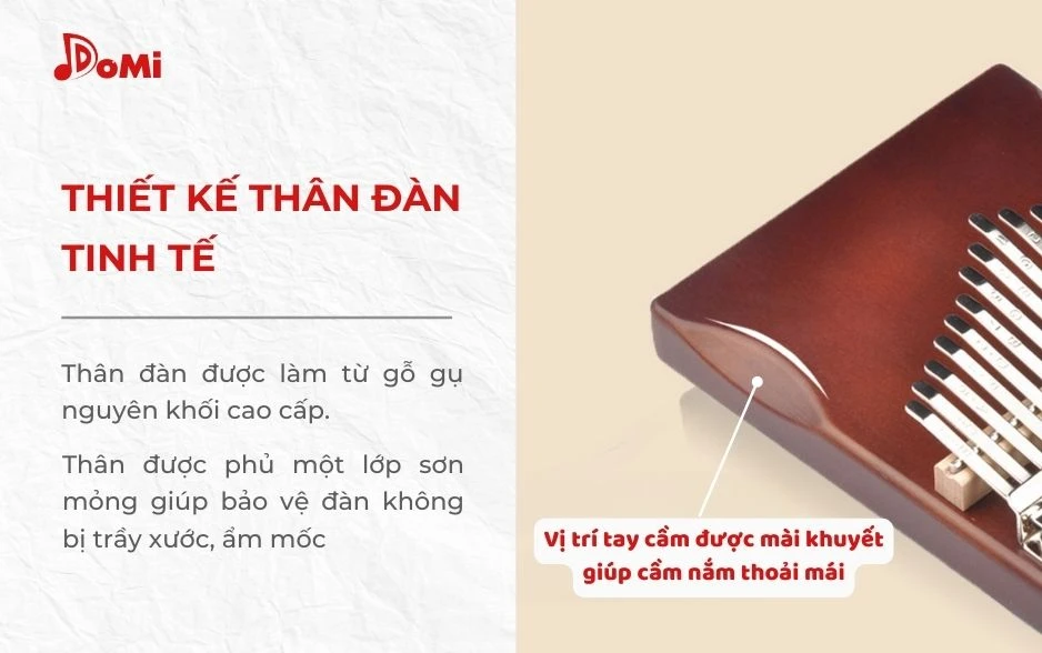 Thiết kế thân đàn Kalimba Basic 17 phím gỗ gụ nguyên khối tinh tế
