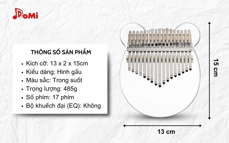 Thông số đàn kalimba trong suốt hình gấu 17 phím