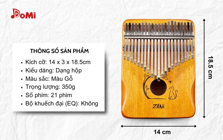Thông tin sản phẩm đàn kalimba hộp Zani hình mèo 21 phím