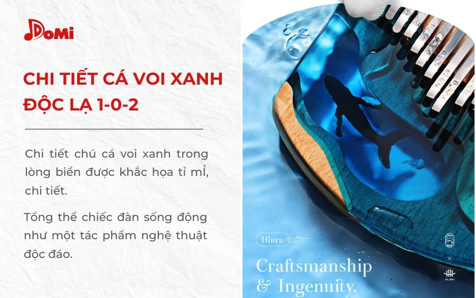 Chi tiết đàn Kalimba Hluru Resin hình cá voi biển 17 phím
