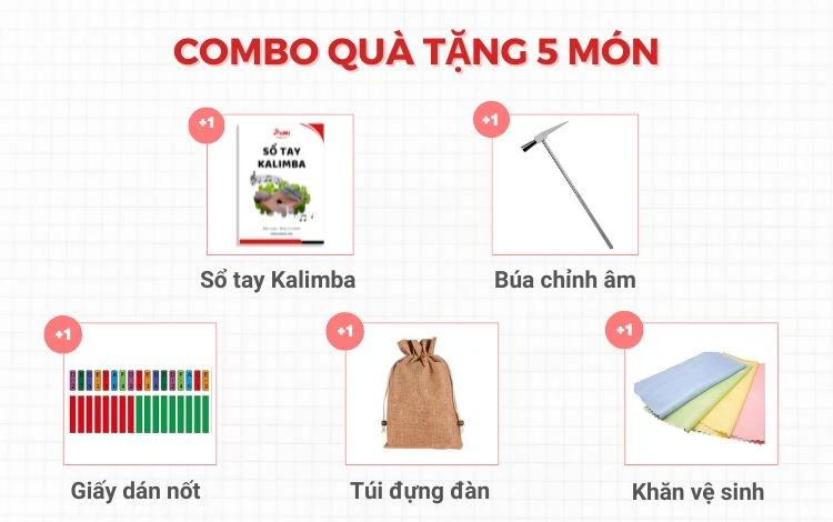 Combo quà tặng đàn kalimba Hluru Resin hình cá voi biển 17 phím