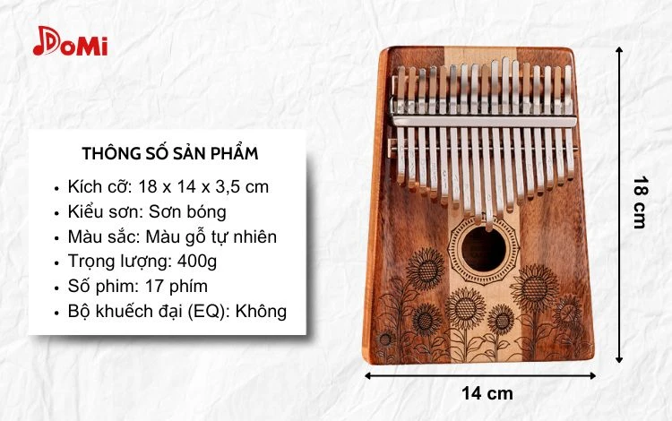 Thông số kỹ thuật đàn Kalimba hộp Hluru 17 phím hướng dương