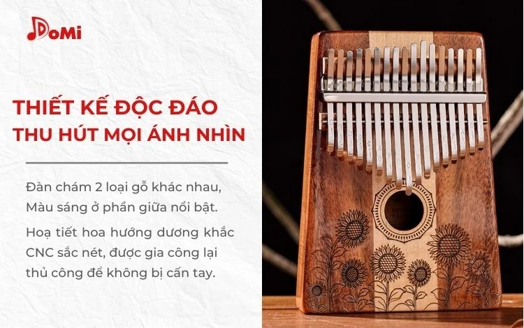 Thiết kế đàn Kalimba hộp Hluru 17 phím hướng dương